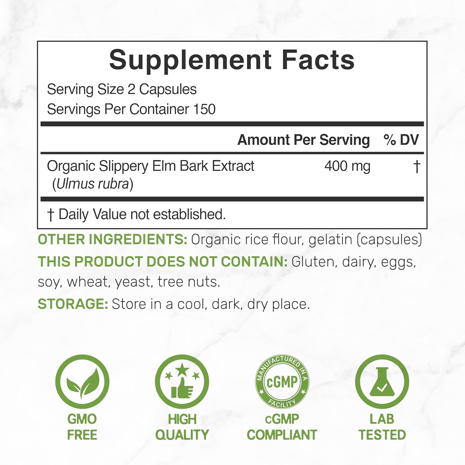 DEAL SUPPLEMENT Organic Slippery Elm kaygan karaağaç Digestive Support 300 Caps - Galeri