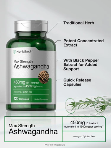 Horbaach Ashwagandha Supplement 4500mg 10:1 Extract 120 Kapsül - Galeri