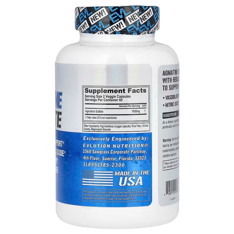 Evlution Nutrition Agmatine Sulfate Nitric Oxide Muscle Gh Recovery 120 Caps - Galeri