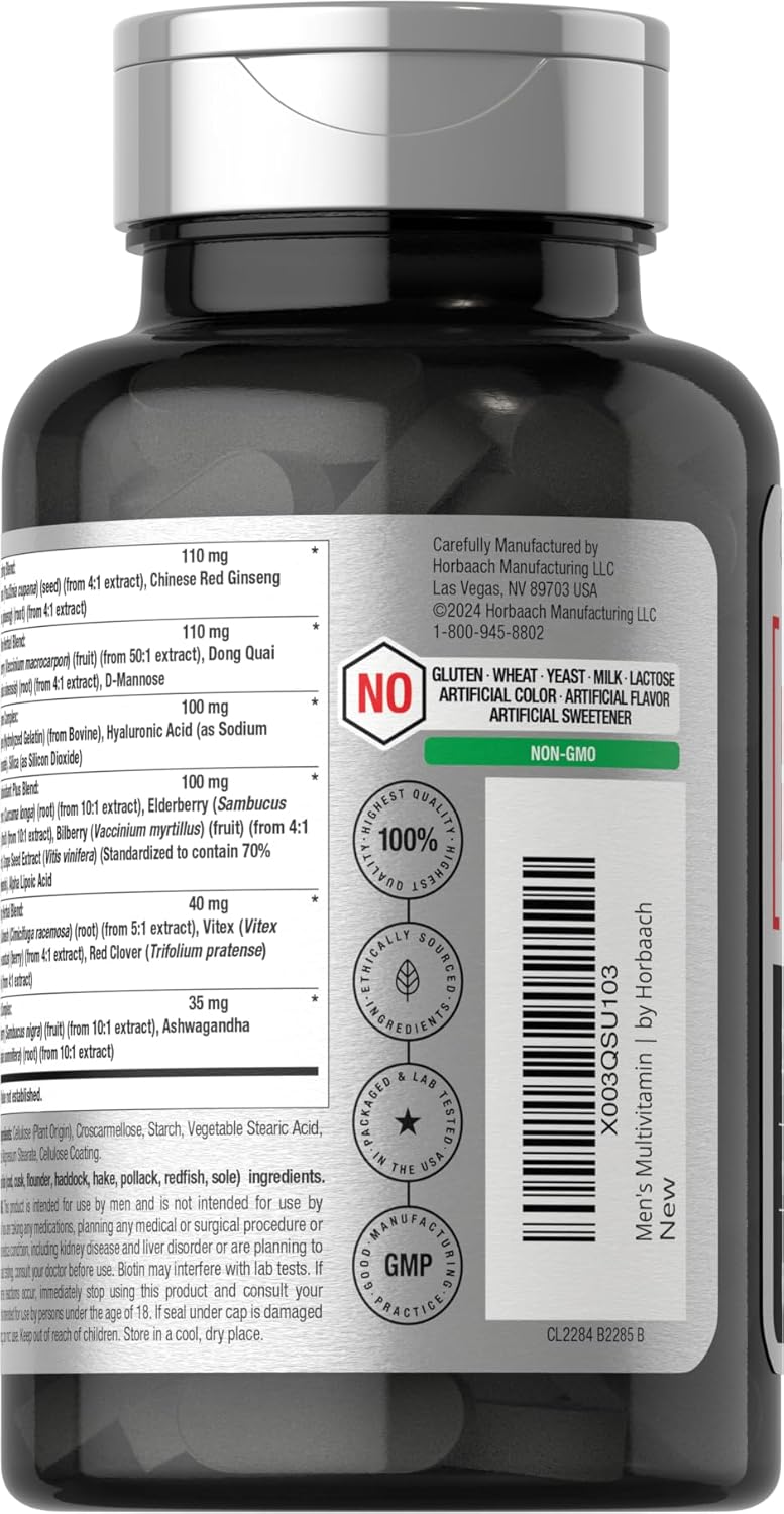Horbaach Mens Multivitamin 50 Plus 60 Caplet Calcium Magnesium Molybdenum Vitamin A, B, C, D & E 50+ - Galeri