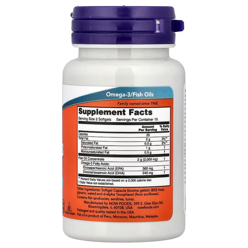 NOW Foods, Omega-3 Fish Oil, 1,000 mg, 30 Softgels - Galeri