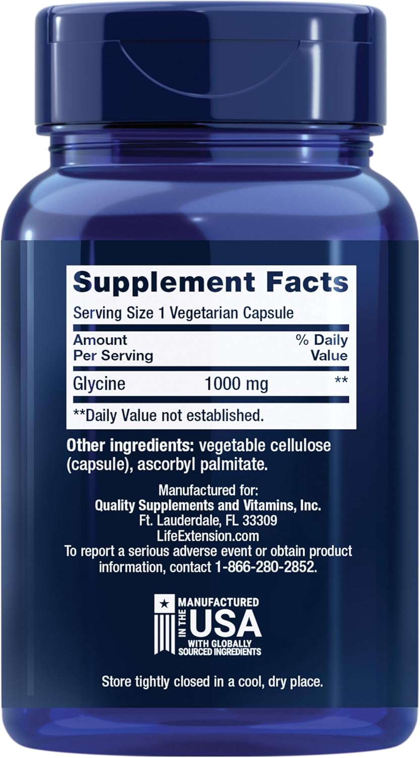 Life Extension Glycine 1000 mg Amino Acid That Promotes Healthy Sleep 100 Caps - Galeri