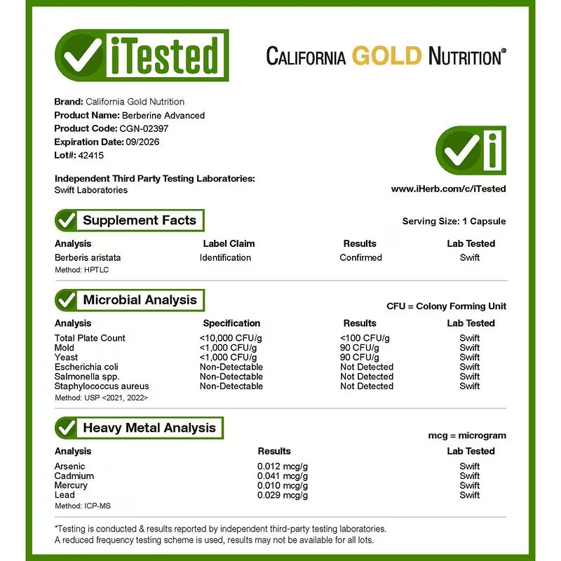 California Gold Nutrition Berberine Advanced Berbevis Phytosome Berberine Phospholipid Sunflower Lecithin 550 mg 60 Veggie Cap - Galeri