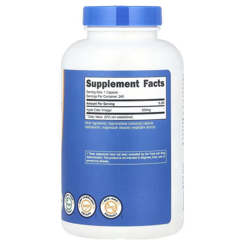 Nutricost Apple Cider Vinegar Weight Management 500 mg 240 Capsules - Galeri