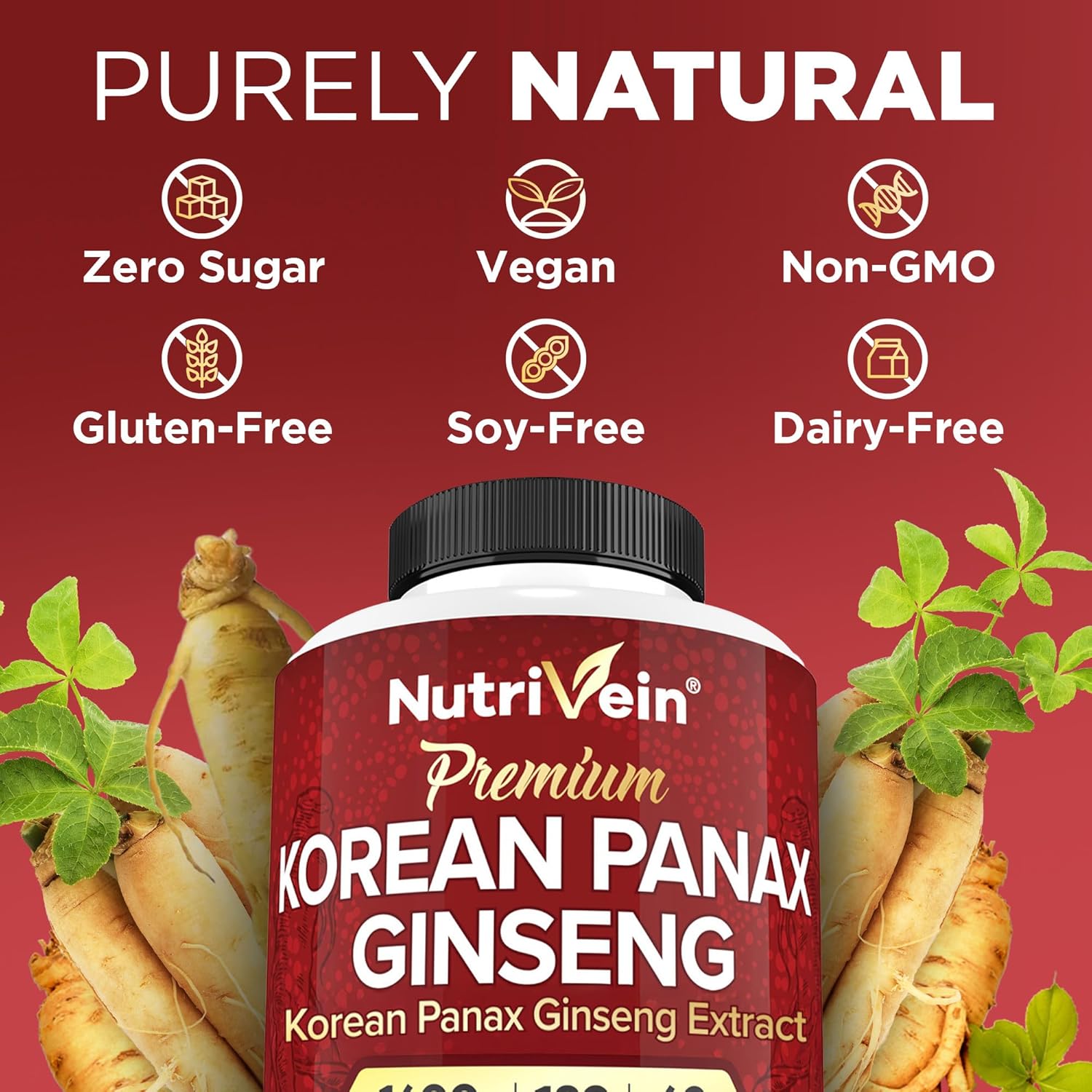 Nutrivein Korean Red Panax Ginseng Boost Energy, Mental Focus & Immune Health 1600mg 180 Caps - Galeri