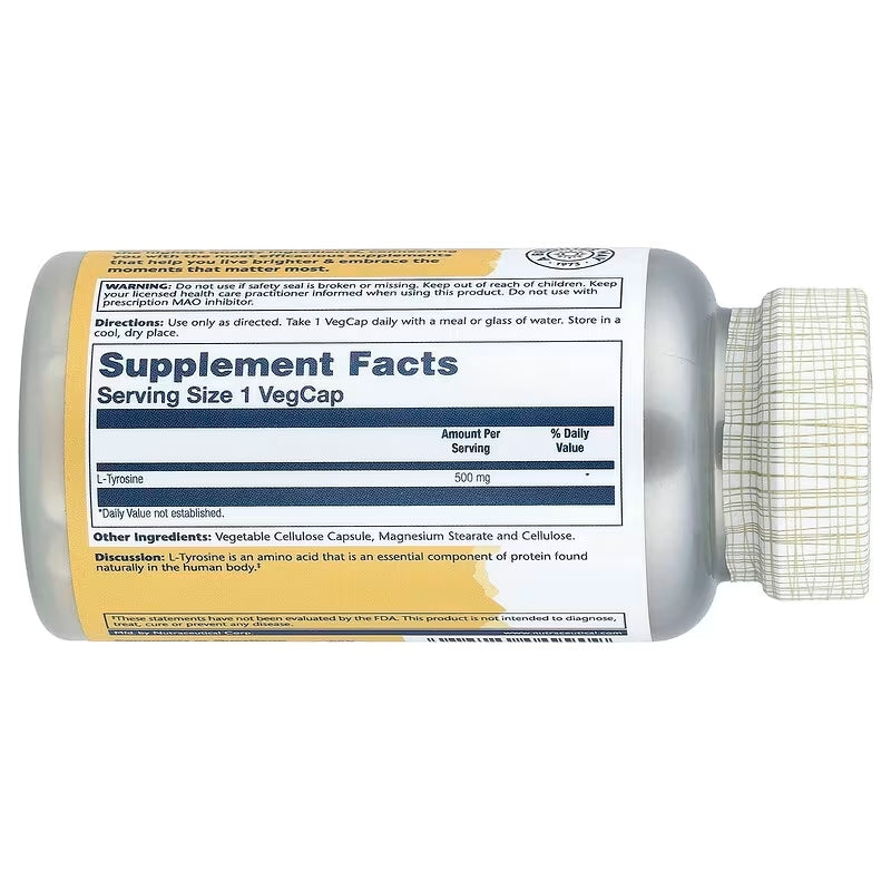 Solaray L-Tyrosine Neurotransmitter Support 500 mg, 50 VegCaps - Galeri