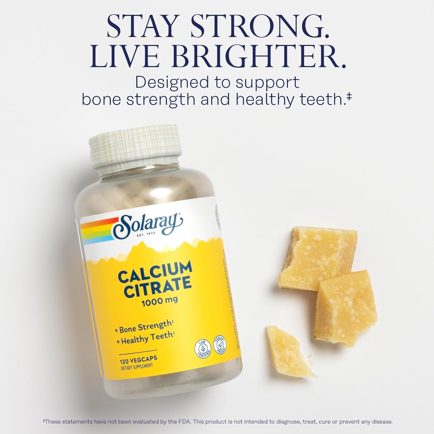 Solaray Calcium Citrate 1000mg - Chelated Calcium Supplement - Vegan - 30 Servings, 120 VegCaps - Galeri