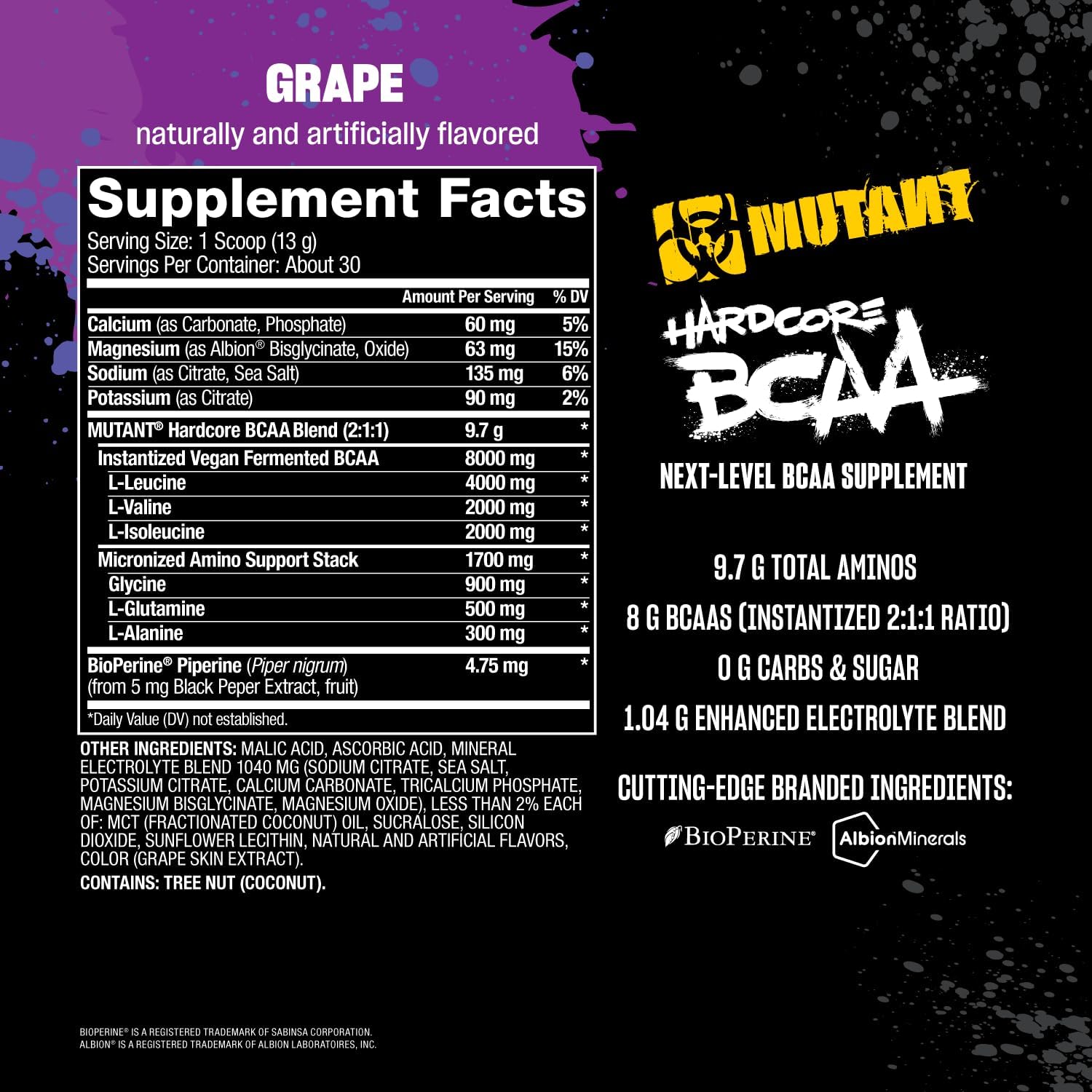 Mutant Hardcore BCAA - Pre, Intra or Post Workout – 30 Serving - Galeri