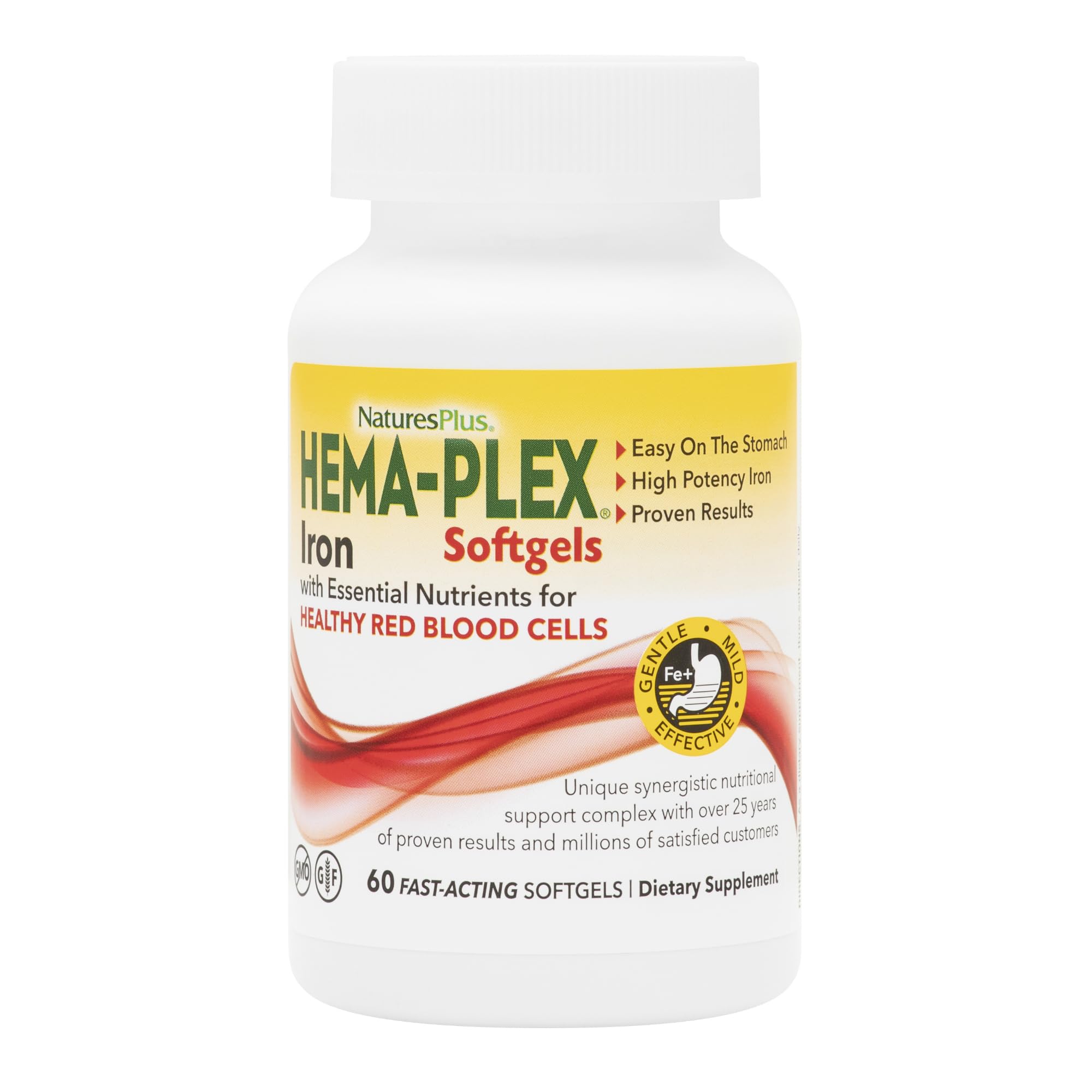 NaturesPlus Hema-Plex + Iron +Niacin+Copper+Selenium+Benfotiamine 60 Fast-Acting Softgels - Galeri