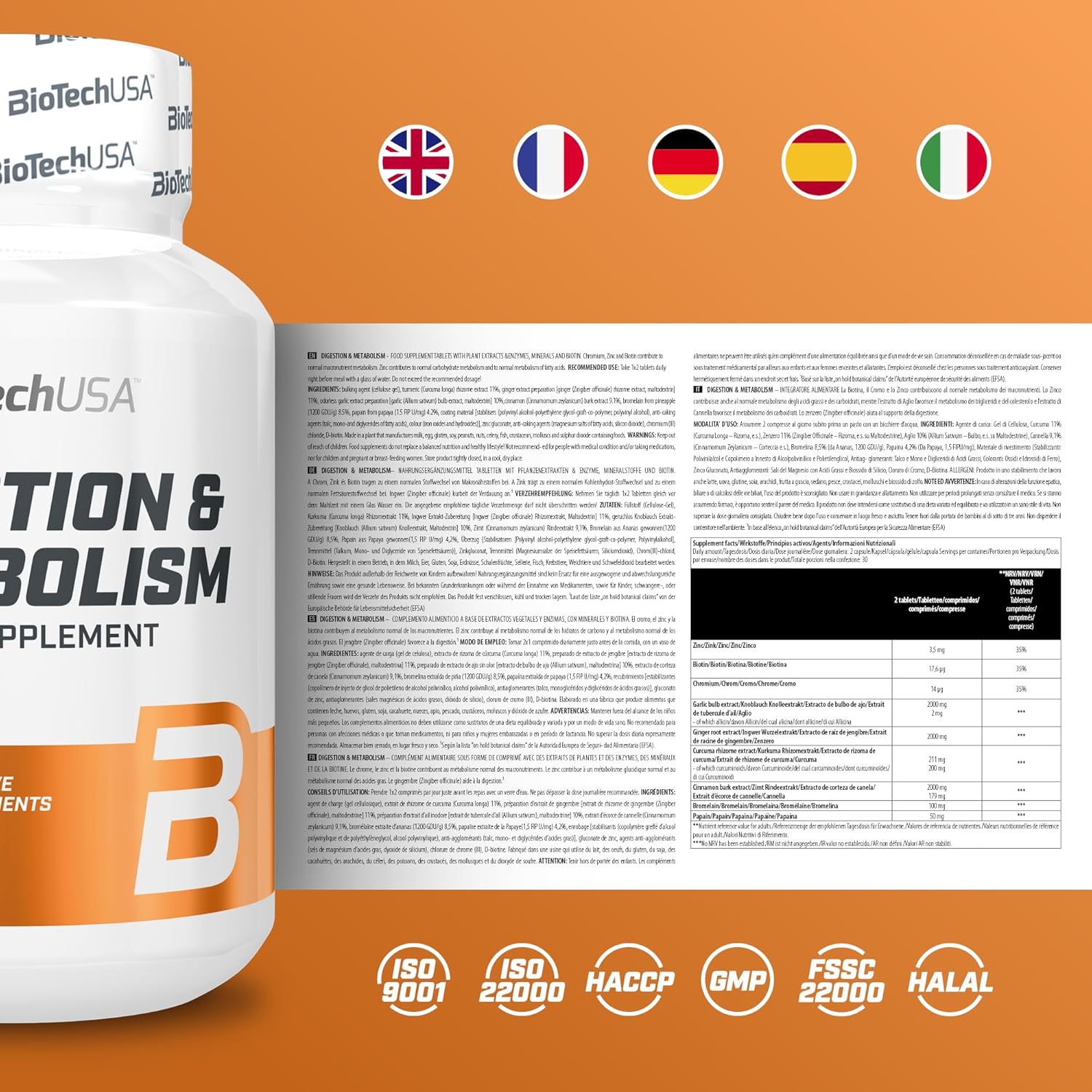 BioTechUSA Digestion & Metabolism Pills with Plant extracts enzymes Minerals and biotin 60 Tablet - Galeri