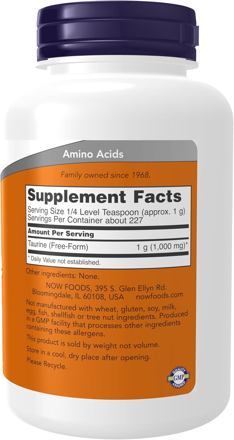 NOW Foods Taurine Pure Powder Nervous System Health Amino Acid 1000 mg 227 Gram - Galeri