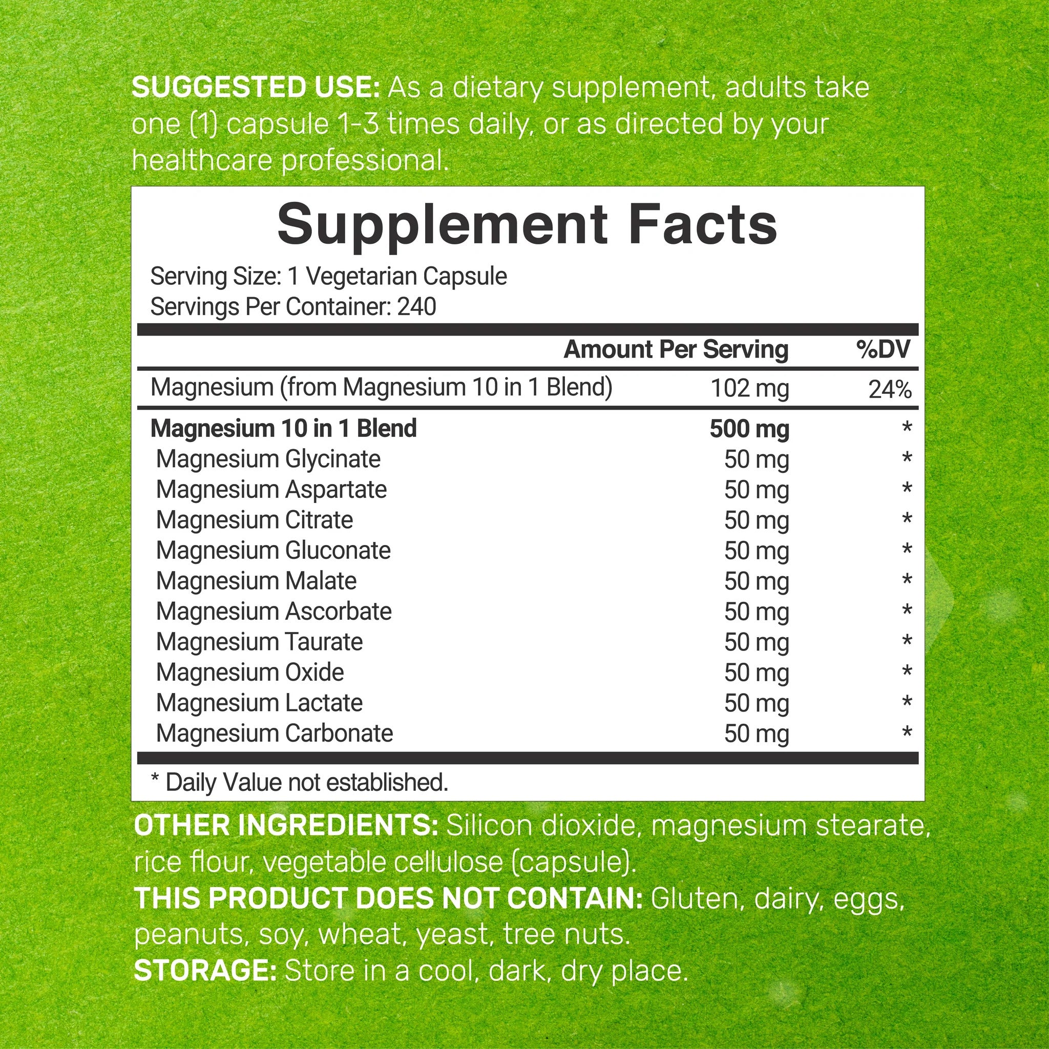 Deal Supplement Magnesium(Magnezyum) 10-in-1 Complex Supplement 500mg, 240 Veggie Capsules - Galeri