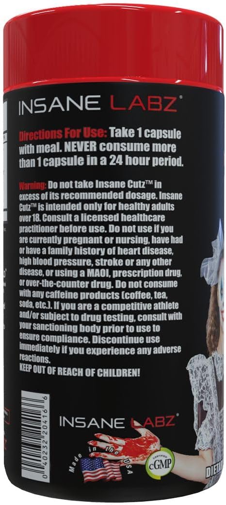 Insane Labz Insane Cutz Intense Cuts Fat Burner Men Women Thermogenic Weight Loss Appetite 45 Caps - Galeri