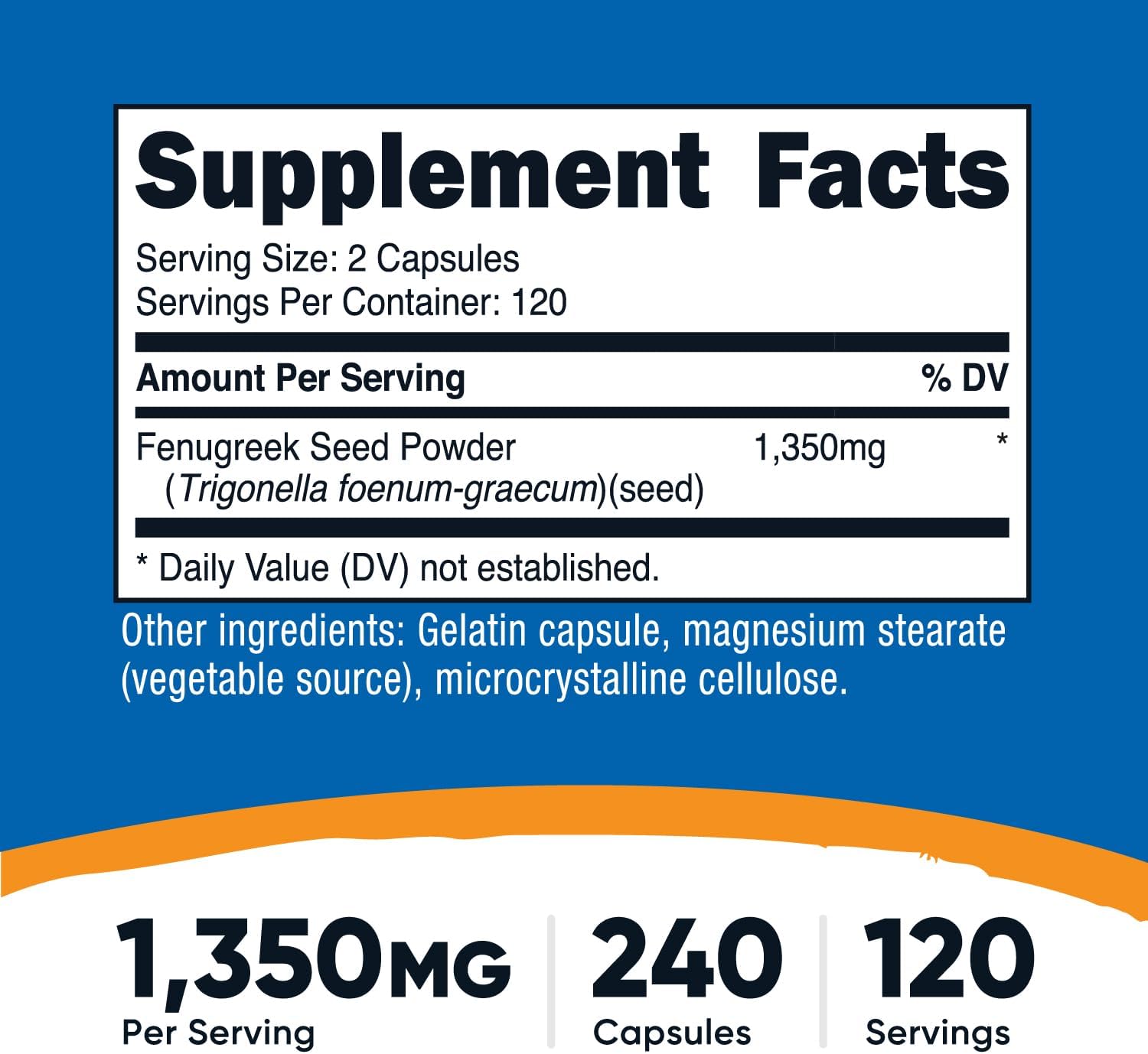 Nutricost Fenugreek Çemen tozu Seed 1350mg 240 Capsules - Gluten Free, Non-GMO - Galeri