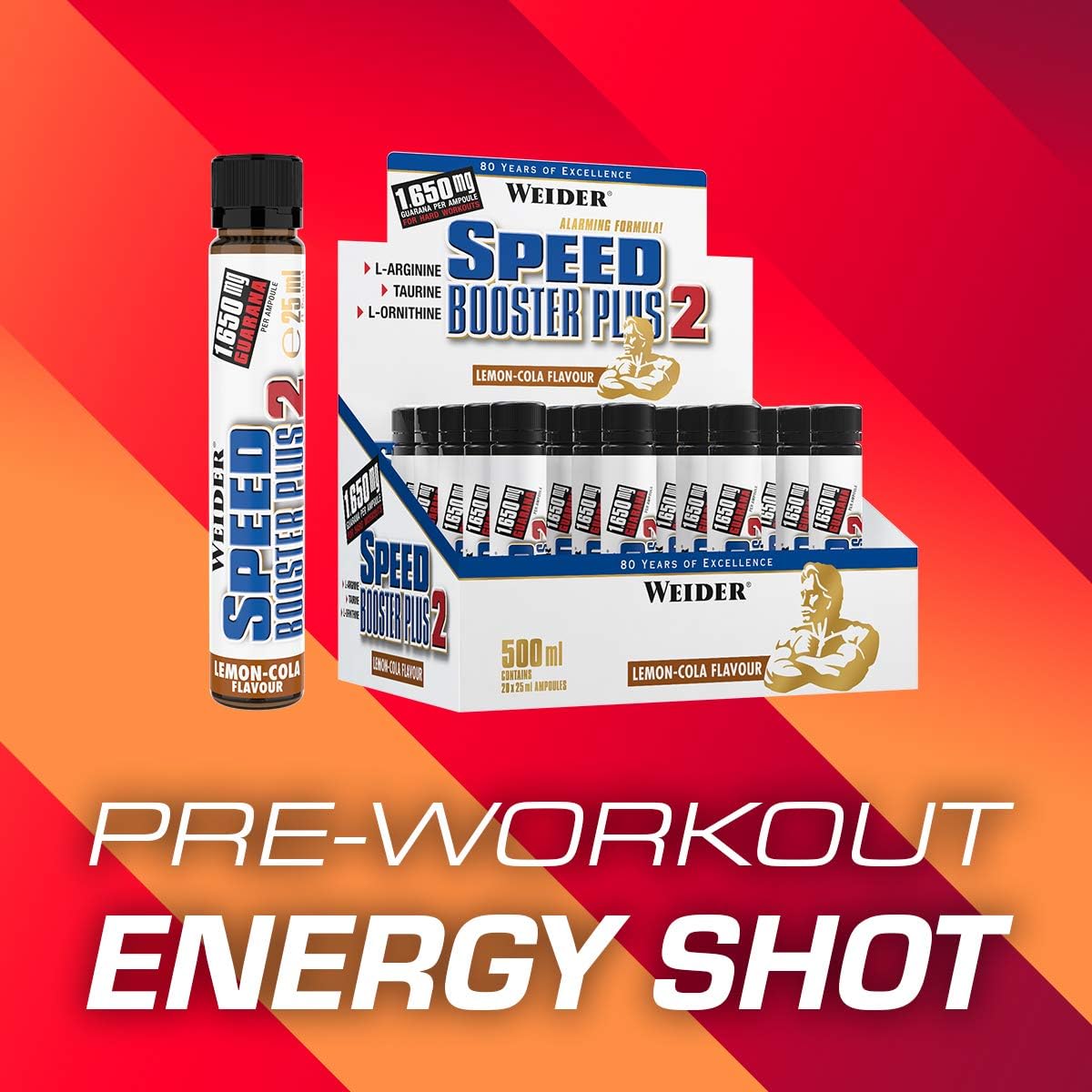 Weider Speed Booster Plus PreWorkout Energy Shot, 20 x 25 ml Lemon-Cola Flavour - Galeri