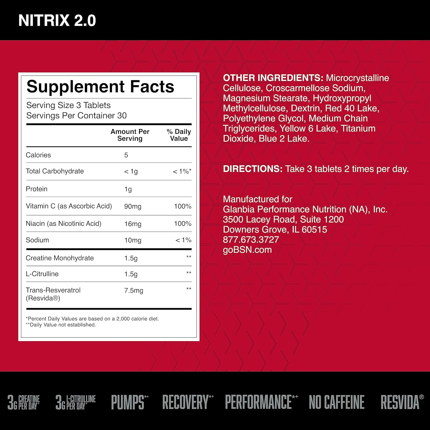 BSN NITRIX 2.0 Creatine Citrulline Resveratrol Muscle Recovery 90 Tablet - Galeri