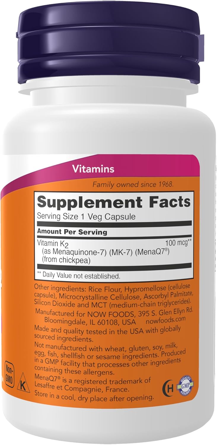 NOW Foods MK-7 Vitamin K-2 100 mcg Cardiovascular Support Supports Bone Health 60 Veg - Galeri