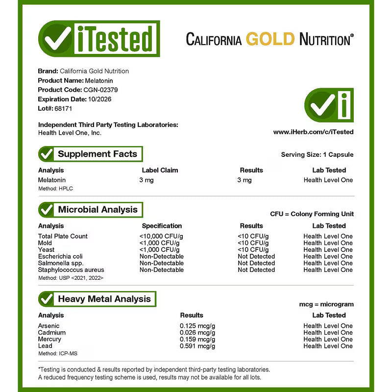 California Gold Nutrition Melatonin Sleep 3 mg 90 Veggie Capsules - Galeri