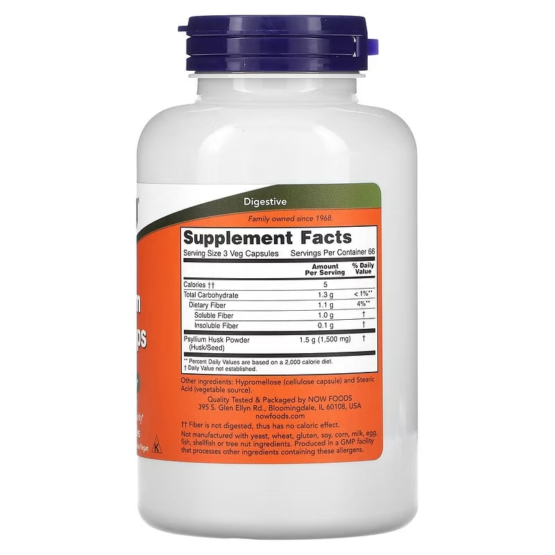 NOW Foods Psyllium Hush Fiber Gut Health 500 mg 200 Vegetable Caps - Galeri