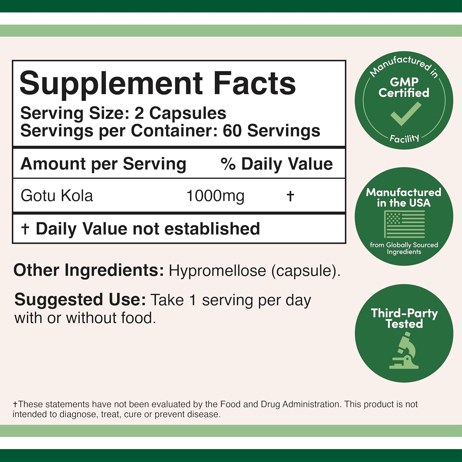 Double Wood Gotu Kola Centella Asiatica 1000mg Mental Relaxation and Cognitive 120 Caps - Galeri