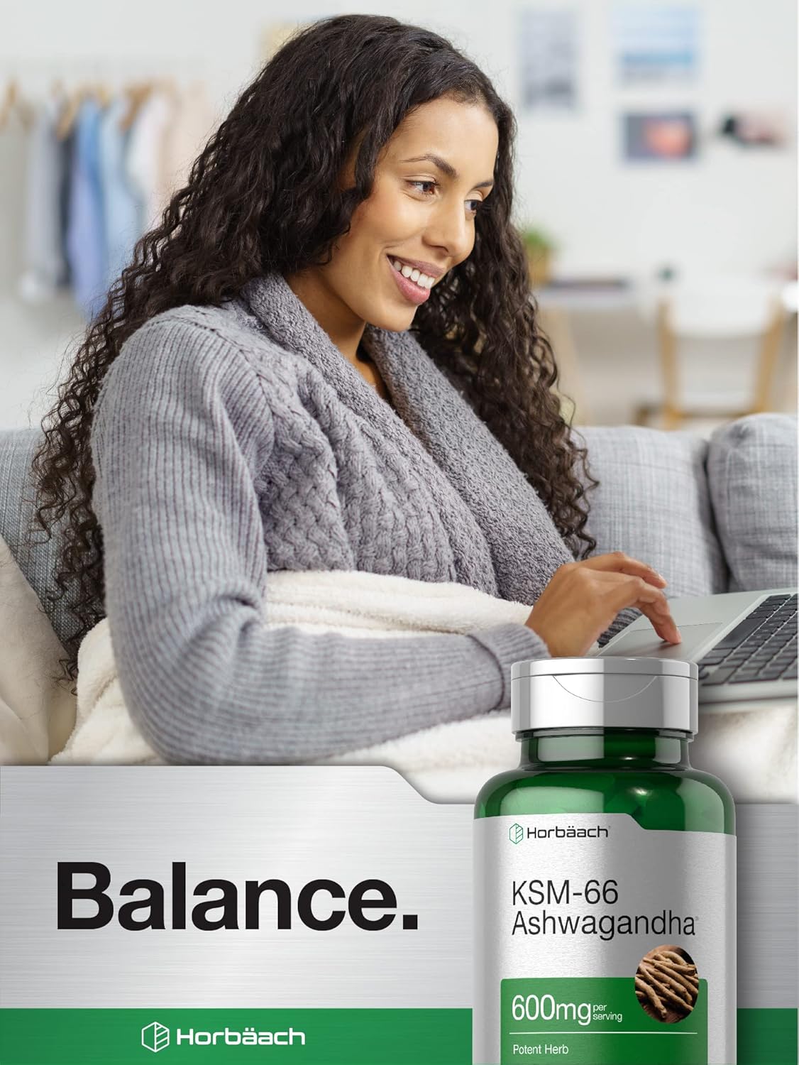 Horbaach KSM66 Ashwagandha 600mg | with L-Theanine 60 Tablet - Galeri