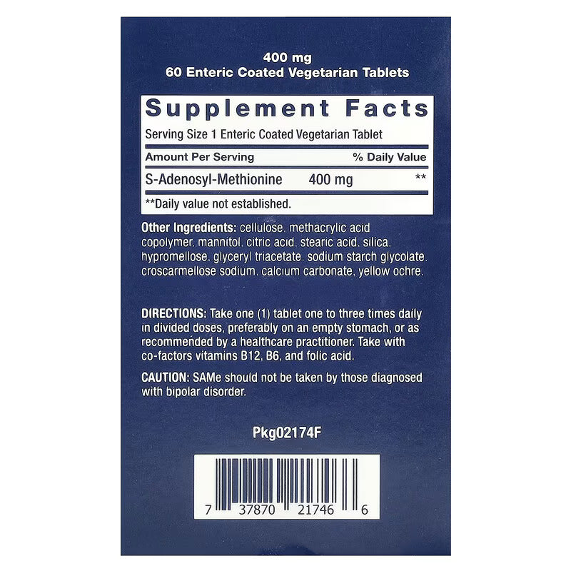 Life Extension SAMe S-Adenosyl-Methionine Brain & Cognitive Bone Joint & Cartilage 400 mg 60 Vegetarian Tablets - Galeri