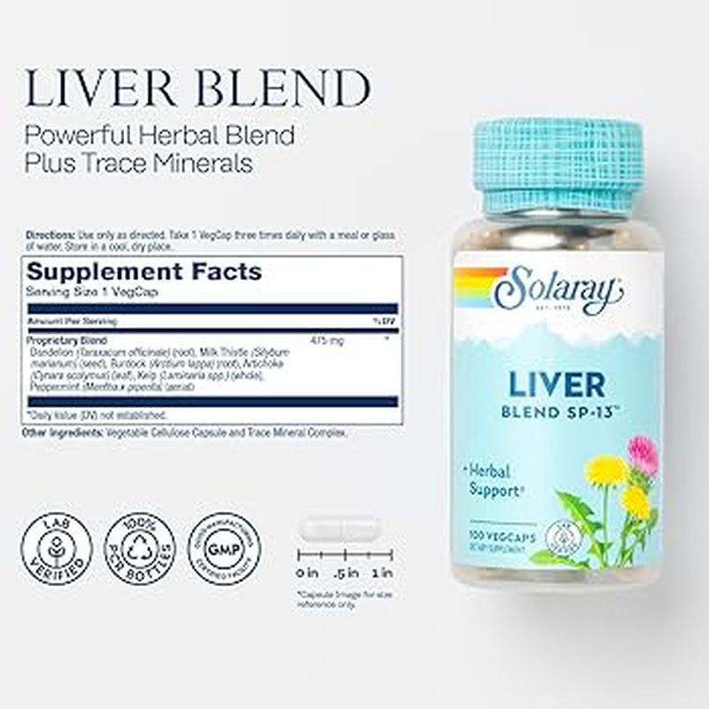 Solaray Liver Milk thistle , Kelp SP-13 100 herbal capsules - Galeri