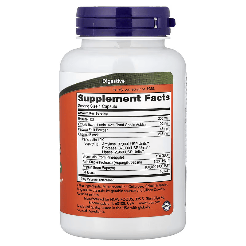 Now Foods Super Enzymes Digestive Enzymes Gut Health Bromelain , Papain , Betaine , Ox bile 90 Capsules - Galeri