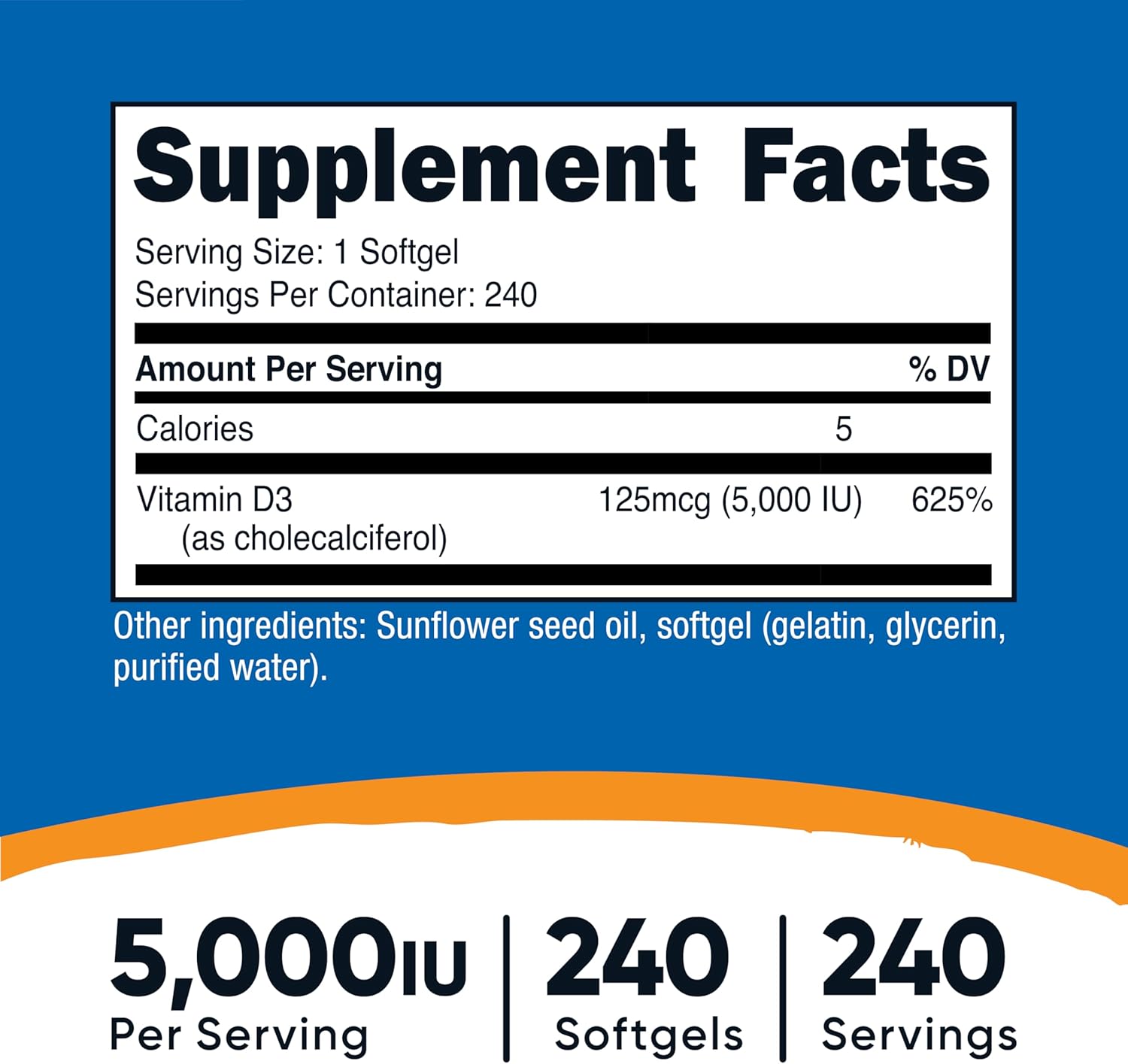 Nutricost Vitamin D3 5,000 IU 240 Softgels - Galeri