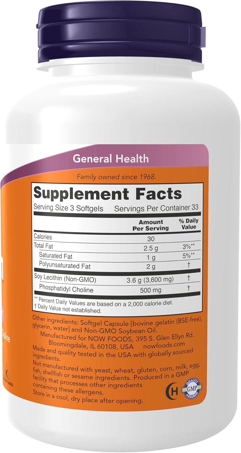 NOW Foods Lecithin 1200 mg with Phosphatidyl Choline 100 Softgels - Galeri