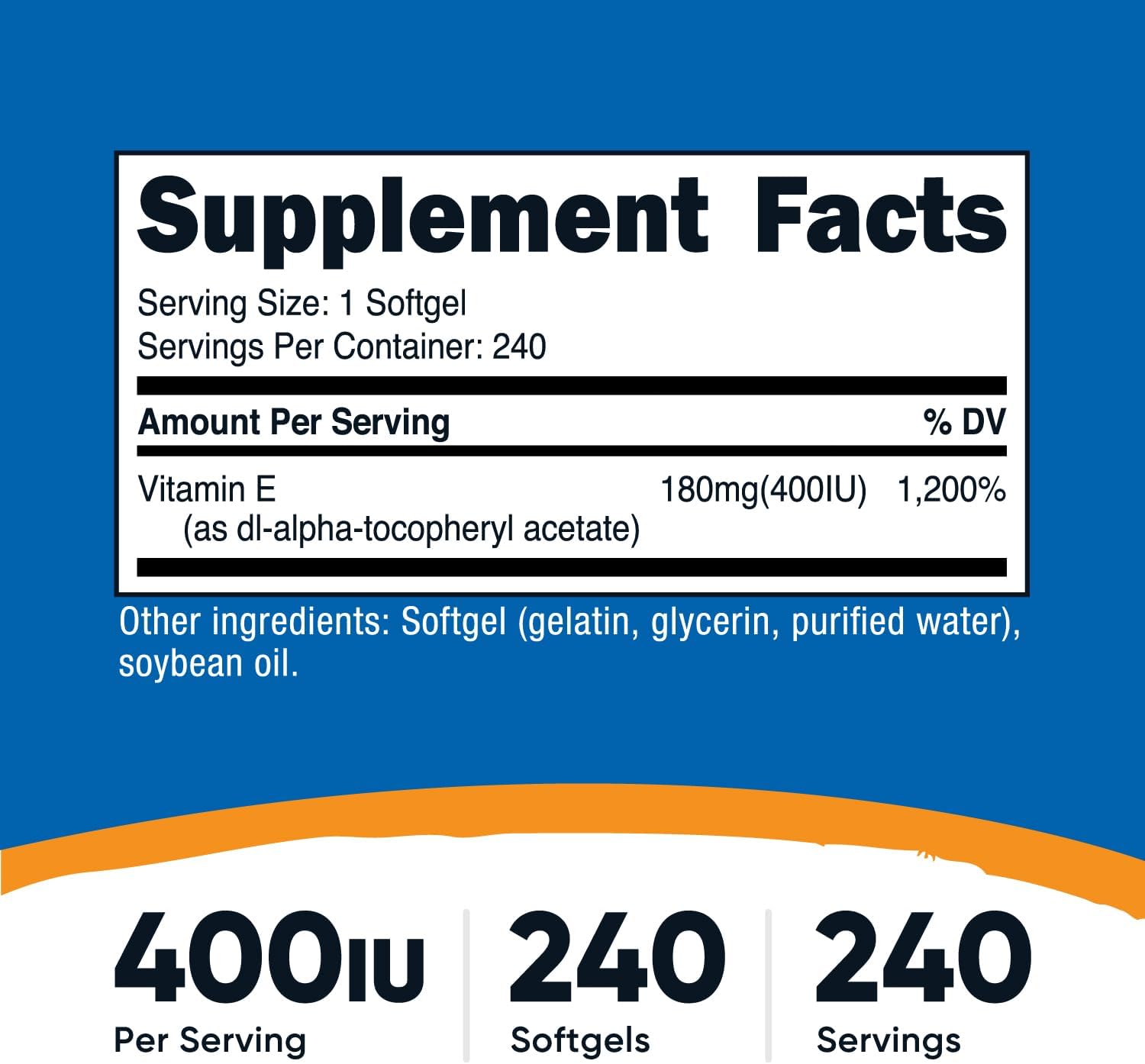 Nutricost Vitamin E 400 IU 240 Softgel - Galeri