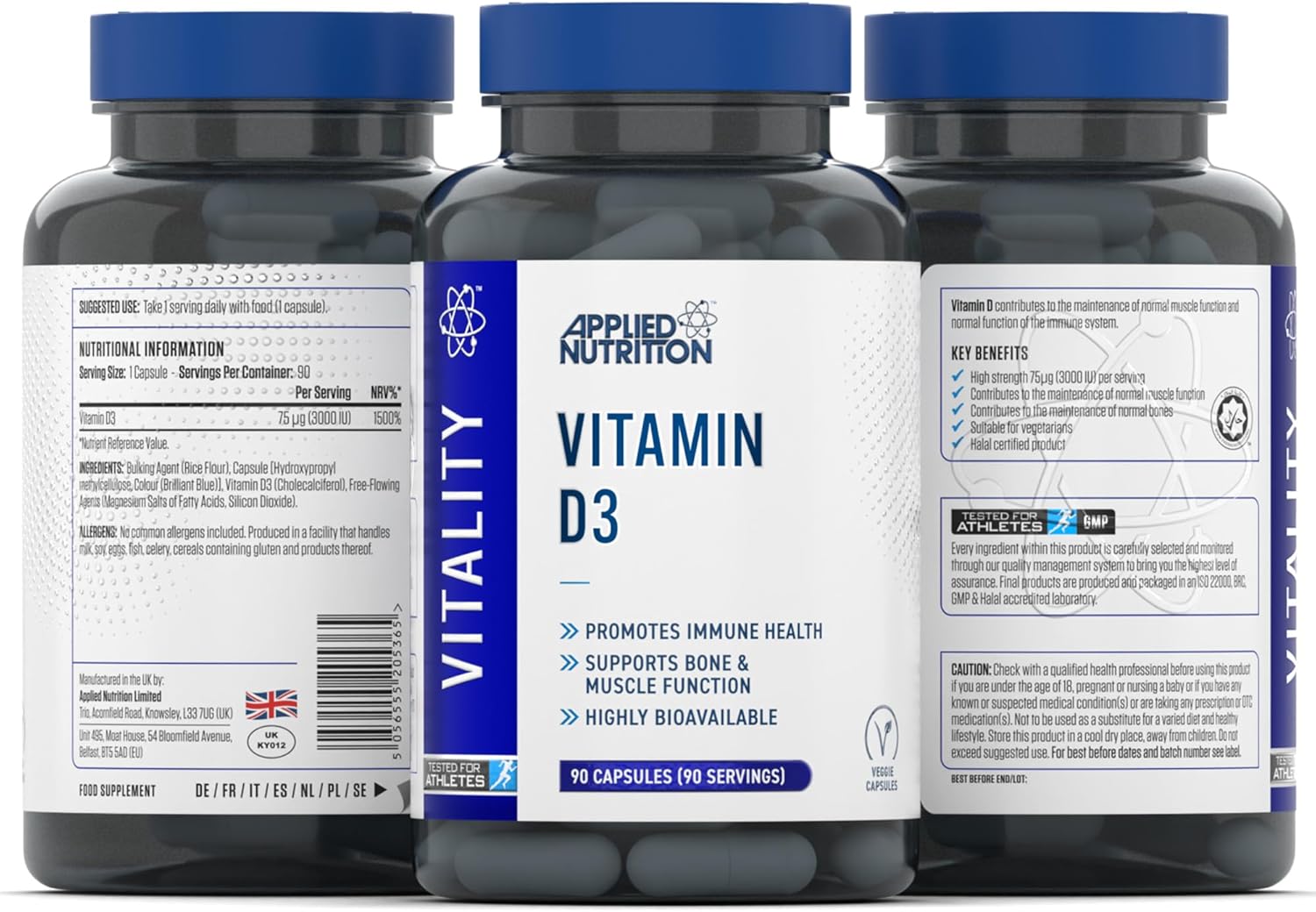 Applied Nutrition Vitamin 3000 IU D3 Vitamin 90 Caps - Galeri