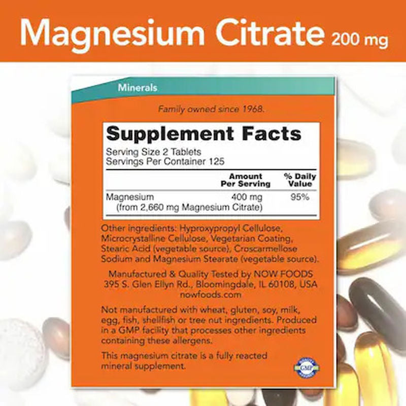NOW Foods, Magnesium(Magnezyum) Citrate 200 mg, 250 Tablets - Galeri
