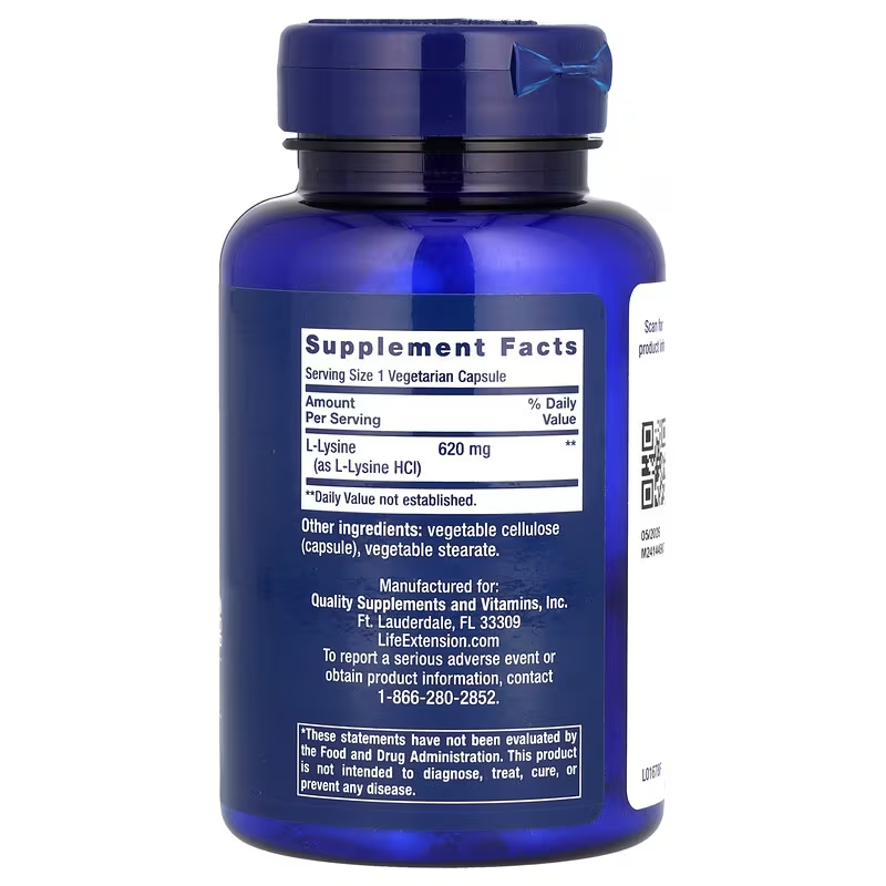 Life Extension L-Lysine Lizin 620 mg 100 Vegetarian Capsules - Galeri