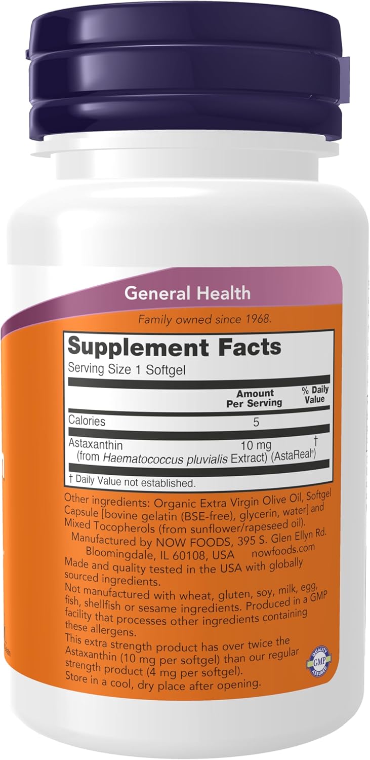NOW Foods Astaxanthin 10mg Immune System Lutein Canthaxanthin and Beta-Carotene 30 Softgels - Galeri