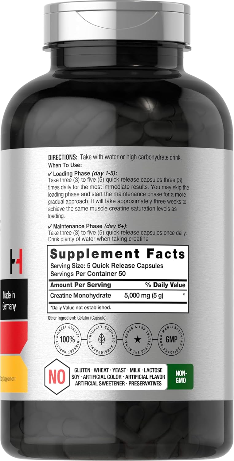Horbaach German Creatine Monohydrate 5000mg per serving 250 Caps - 50 Servis - Galeri