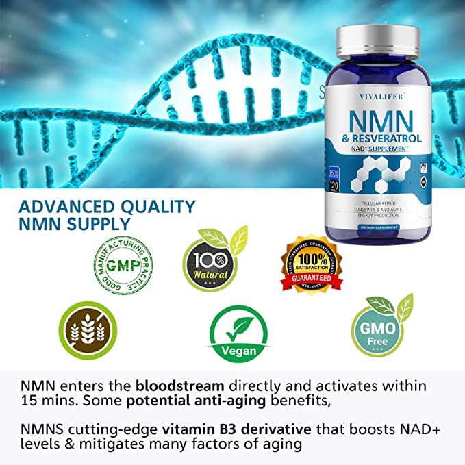 Vivalifer NMN+Niacinamide+TMG+Resveratrol 1500MG Nicotinamide 120 Caps - Galeri