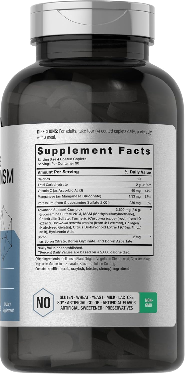 Horbäach Glucosamine Chondroitin MSM 3600 mg 360 Caplets Advanced Formula with Turmeric - Galeri