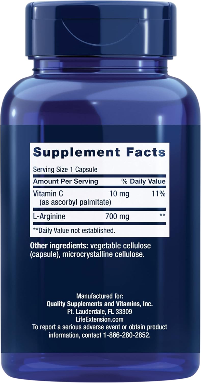 Life Extension L-Arginine Nitric Oxide 700 mg Vitamin C Immune Health Bones 200 Caps - Galeri