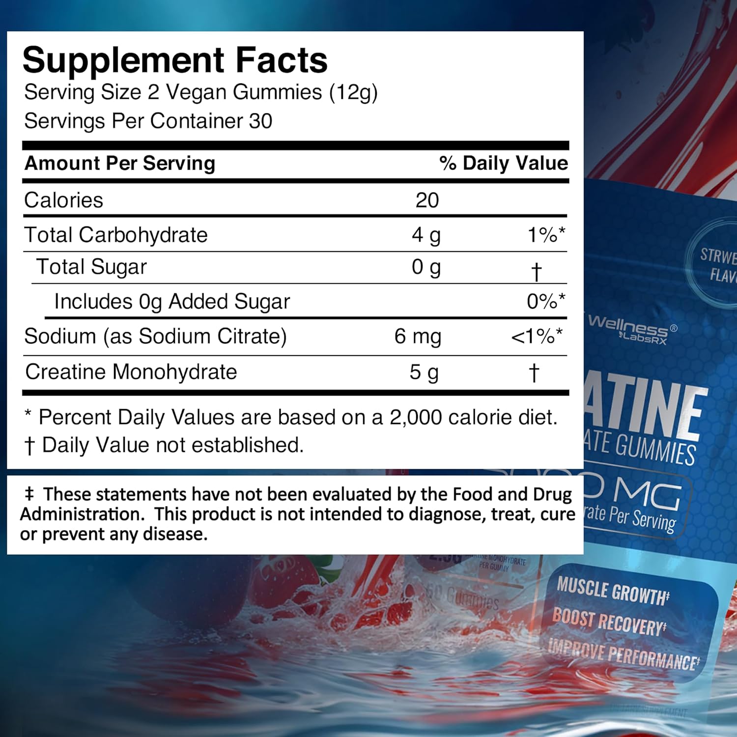 WELLNESS LABS Creatine Monohydrate Muscle Gh Strength Recovery 5000mg 60 Gummies - Galeri