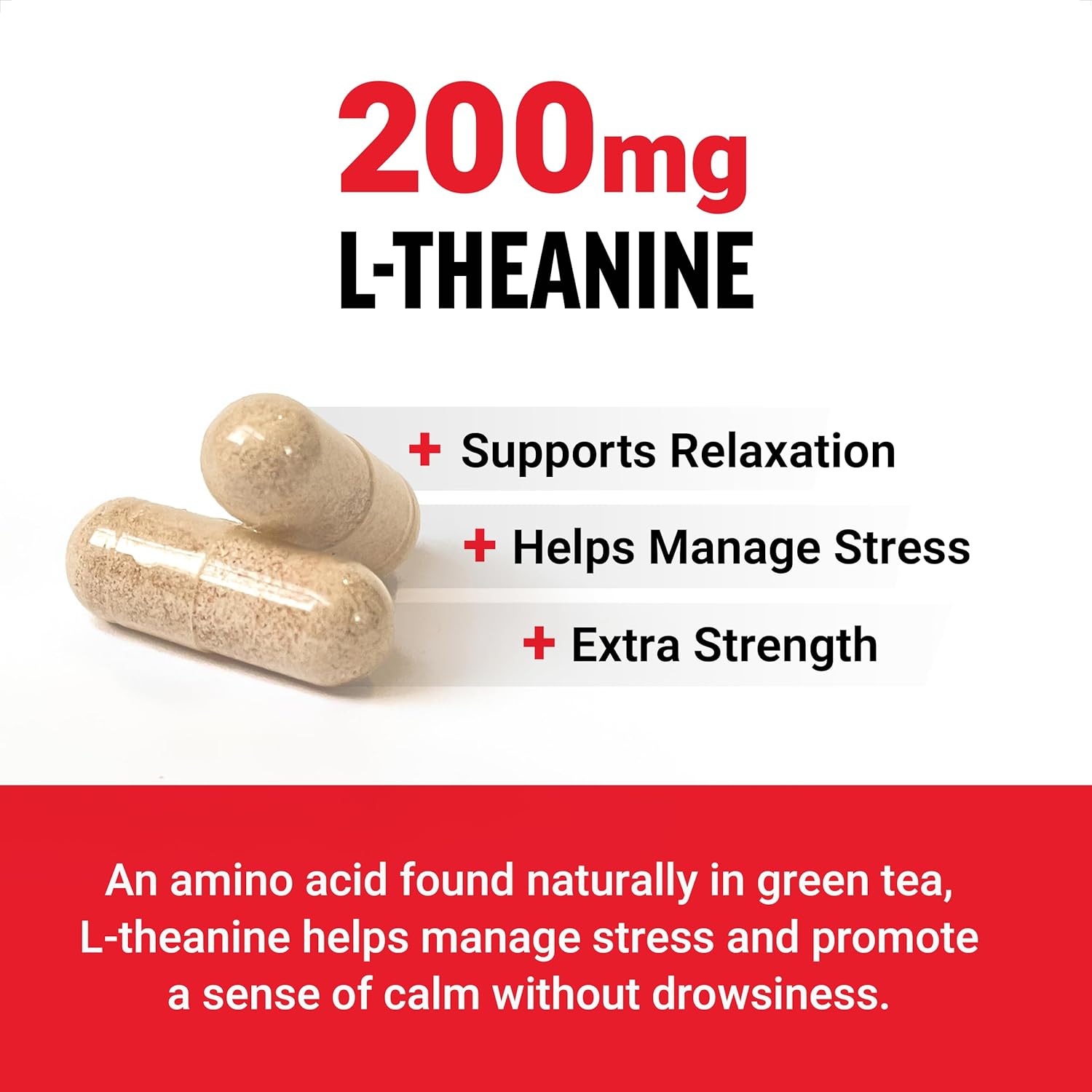 FORCE FACTOR Extra Strength L-Theanine Stress Relief, and Supporting Calm Relaxation 200mg 60 Veg - Galeri