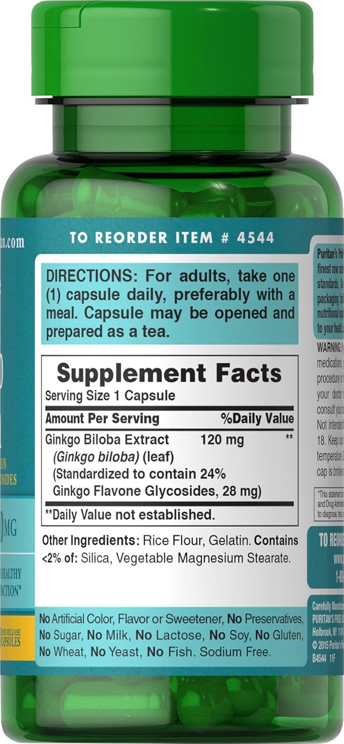 Puritan's Pride Ginkgo Biloba Extract 120 mg - 100 Caps - Galeri