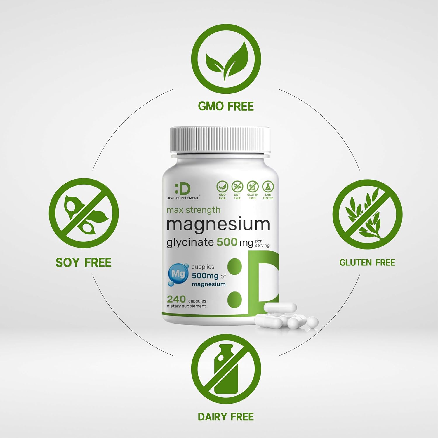 Deal Supplement Max Strength Magnesium Glycinate 500mg 240 Capsules - Galeri