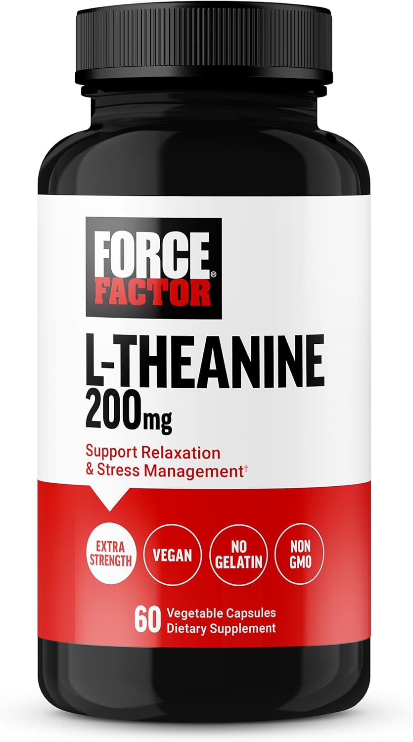 FORCE FACTOR Extra Strength L-Theanine Stress Relief, and Supporting Calm Relaxation 200mg 60 Veg - Galeri