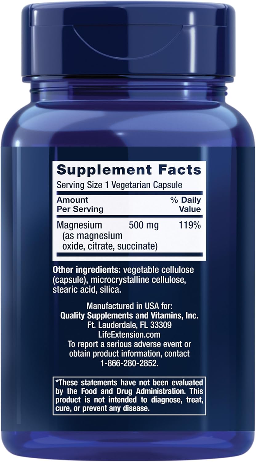 Life Extension Magnesium 500 mg Magnesium Oxide Citrate and Succinate 100 Veg Caps - Galeri