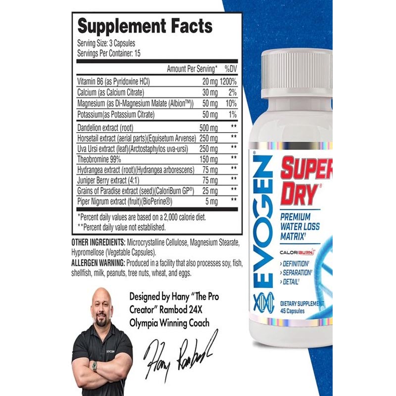 Evogen Super Dry Premium Water Control Matrix Fat Burner 45 Kapsül - Galeri