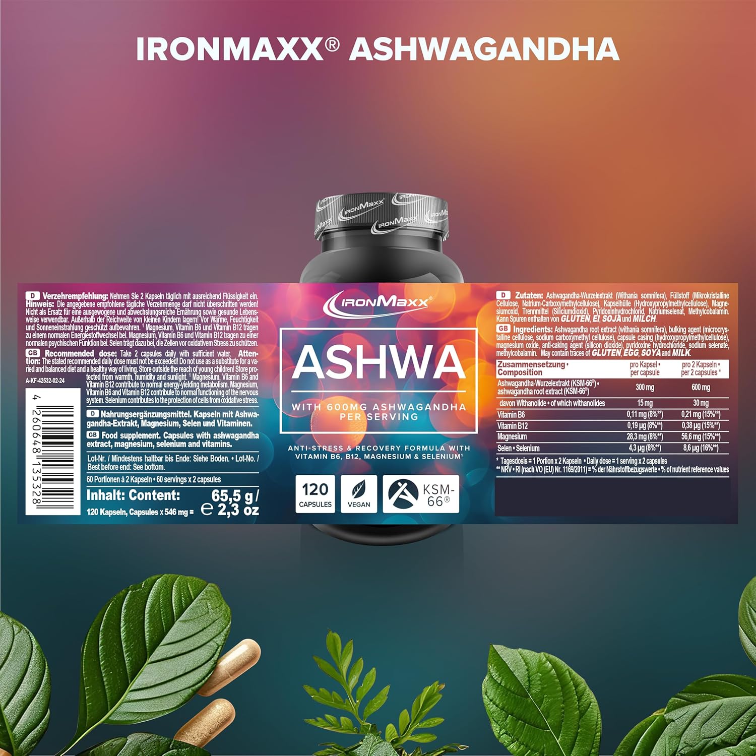 IronMaxx Ashwagandha - 120 Capsules | 600mg KSM-66® - Galeri