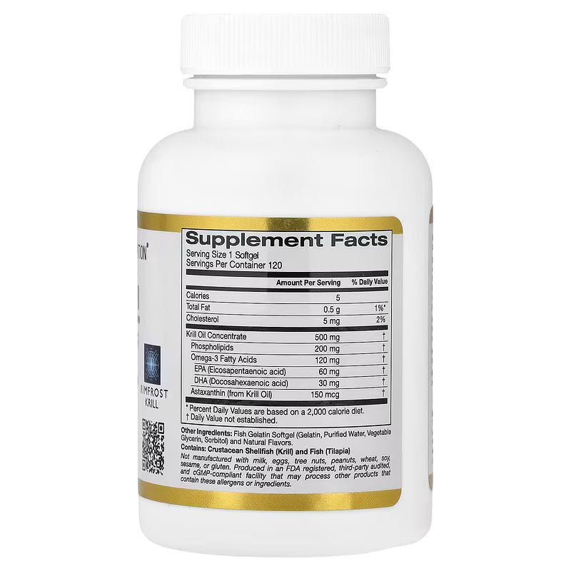 California Gold Nutrition Antarctic Krill Oil Omega-3 EPA DHA Phospholipids Astaxanthin 120 Fish Gelatin Softgels - Galeri