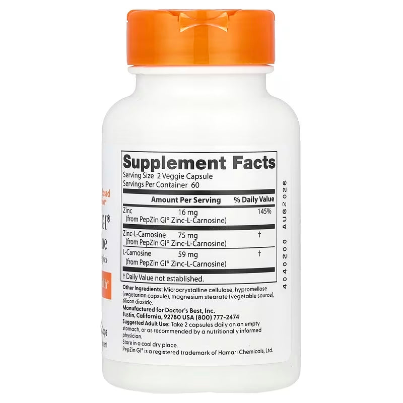 Doctor's Best PepZin GI® Zinc-L-Carnosine Digestive Complex 120 Veggie Caps - Galeri