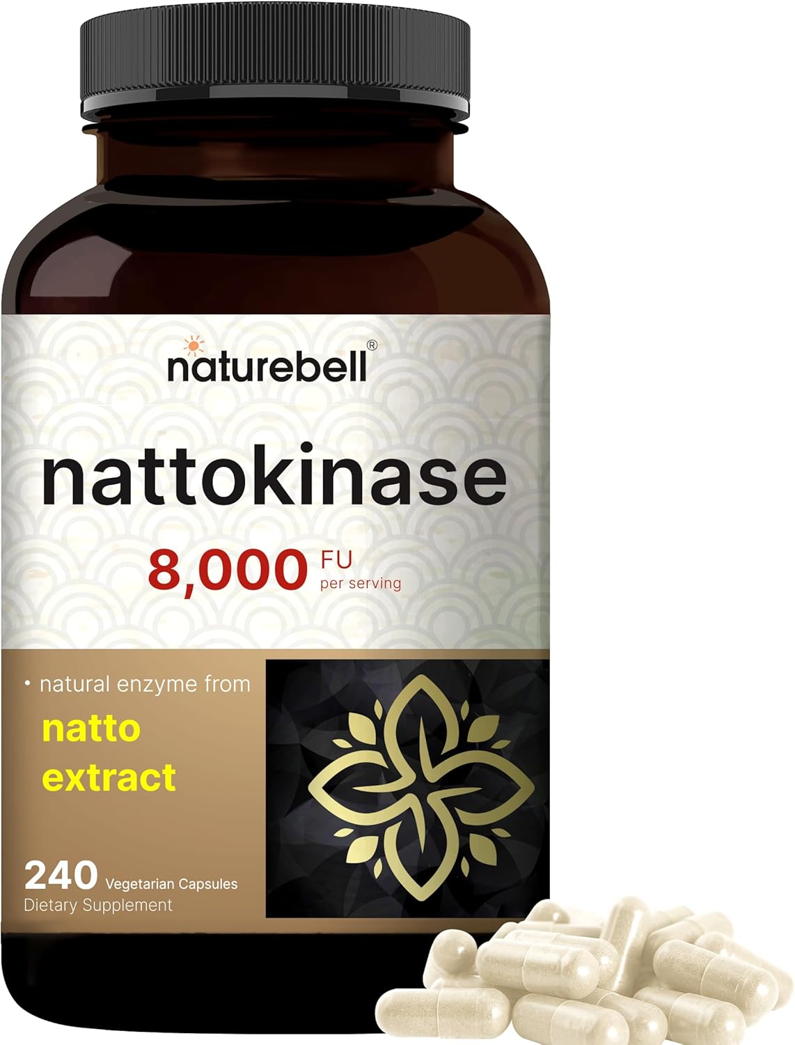 NatureBell Nattokinase 8,000 FU Per Serving 240 Veggie Capsules Traditional Natto Extract Source – Max Strength Enzyme & Heart Health Support